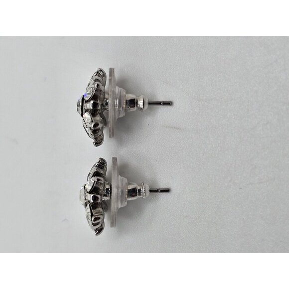 Vintage Carolee Starburst Pierced Earrings Silver Tone‎ Clear Rhinestones - Picture 2 of 6